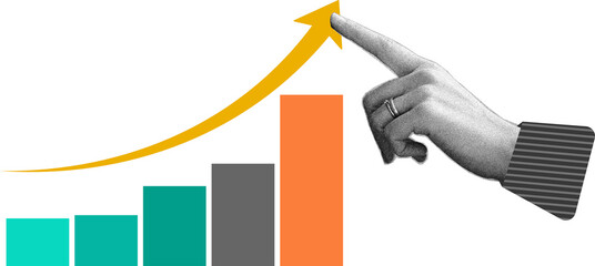 Business holding hands touching on financial chart arrows. Business college