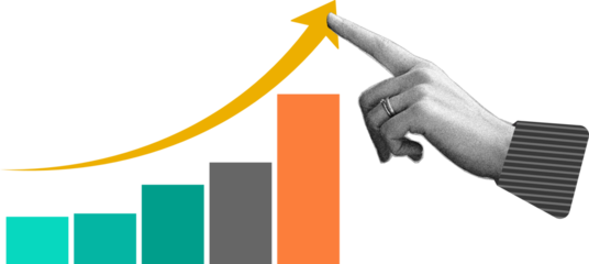 Business holding hands touching on financial chart arrows. Business college