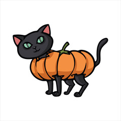 Cat in a pumpkin cartoon vector illustrator