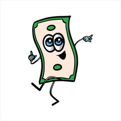 Happy money character cartoon illustration