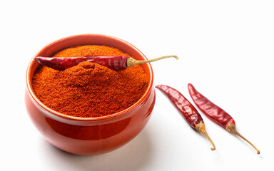 Indian hot spice called red chili isolated on white background 