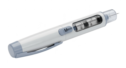 3d icon of insulin pen for diabetes injection isolated on transparent background, medical device for health care and treatment of blood sugar control and management