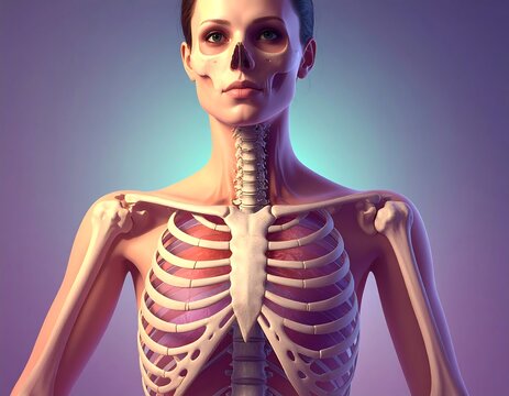 Anatomical model of a female torso with visible skeletal and internal organs