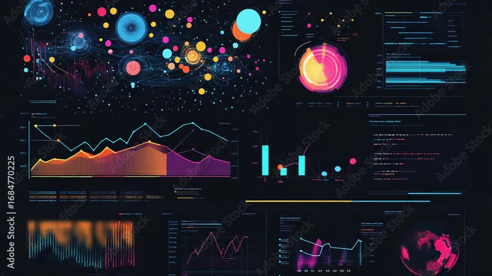 Poster futuristic hud displaying complex data analysis and global connections