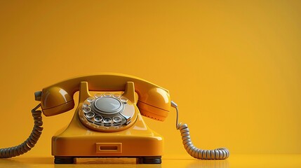 Retro Rotary Dial Telephone with Cord on a Yellow Background
