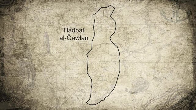 Golan Heights map drawn on a cartography background sheet of paper
