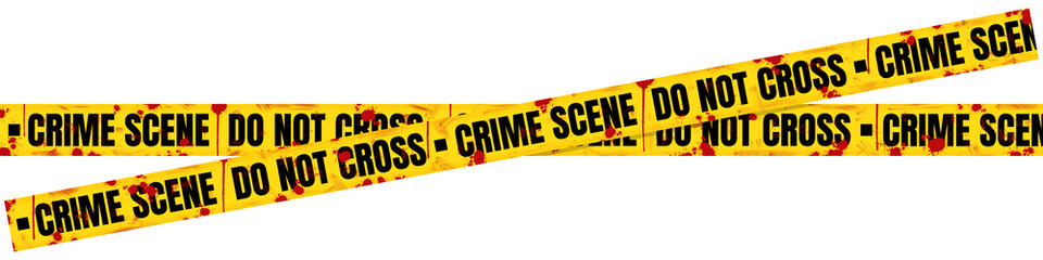 Bloody Caution Tape with "Crime Scene, Do Not Cross" Text for Horror and Crime Scene Design - Isolated on Transparent Background
