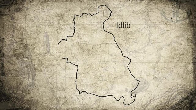 Idlib map drawn on a cartography background sheet of paper