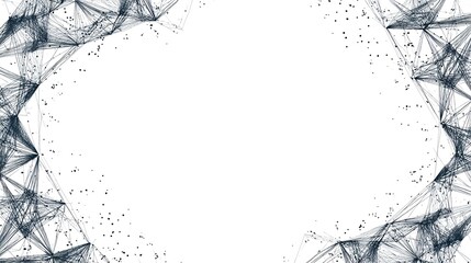 Abstract dark-grey interconnected lines forming a frame around a white center; small particles dispersed throughout