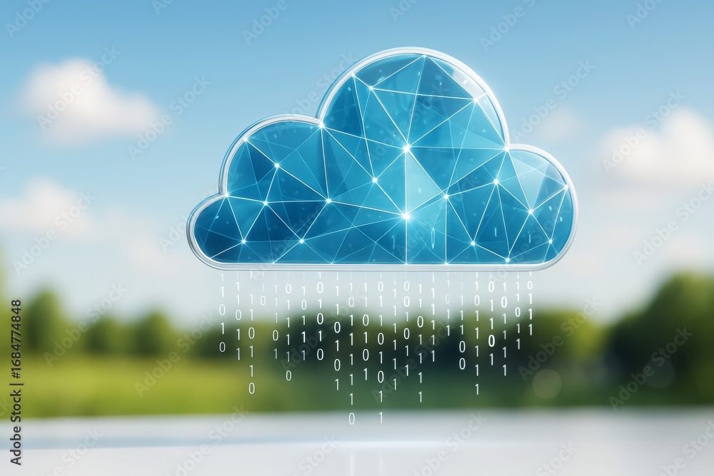 Aufkleber abstract digital cloud with binary code and polygonal connections symbolizing cloud technology over 