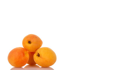 Ripe organic apricots isolated on white background, macro.
