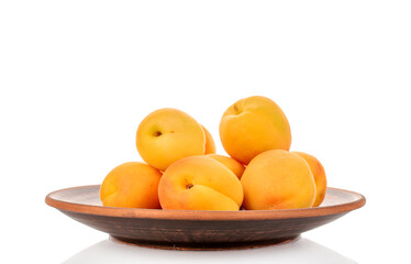 Ripe organic apricots isolated on white background, macro.