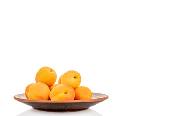 Ripe organic apricots isolated on white background, macro.