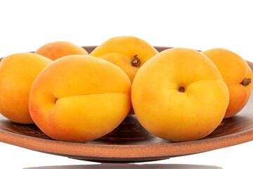 Ripe organic apricots isolated on white background, macro.
