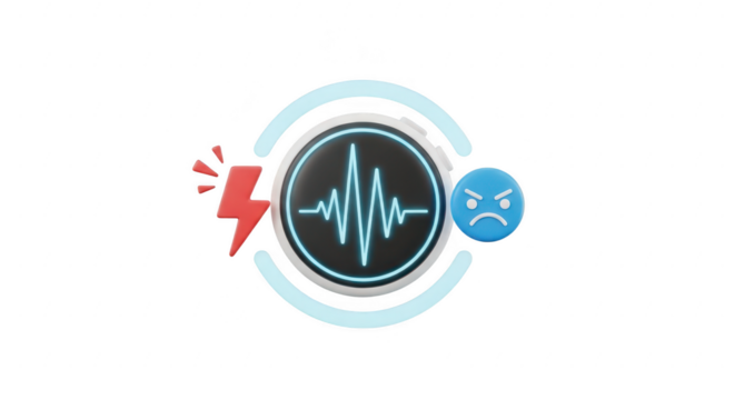 3d icon of stress level icon isolated on transparent background representing high stress, anxiety, and mental health issues, with a lightning bolt and angry face symbol