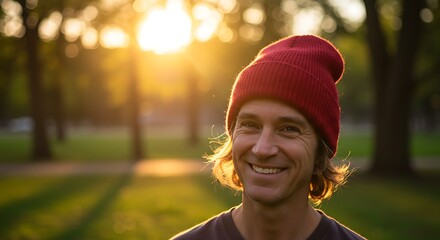 夕焼けと笑顔のポートレート