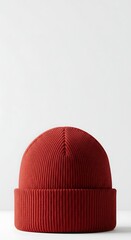 深紅のニット帽、柔らかな質感