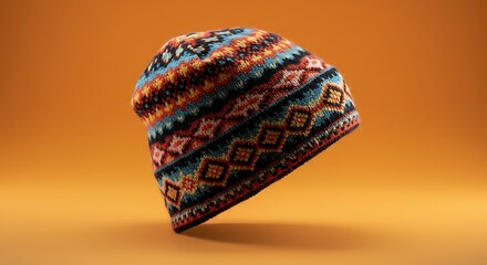 オレンジ背景、暖色ニット帽の質感