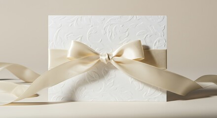 優美なクリーム色のリボンとエンボス加工の招待状