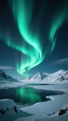 Fototapeta premium Aurora Borealis Illuminating a Snowy Arctic Landscape