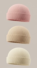優しいパステルカラーニット帽３色