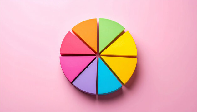 8 segment pie chart, vibrant color palette. For reports, business presentations, digital dashboards.