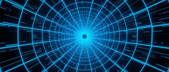 Obraz premium Blue Light Tunnel with Concentric Circles and Radial Lines