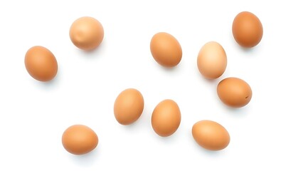 Simple arrangement of brown eggs on white, highlighting natural simplicity and organic textures.