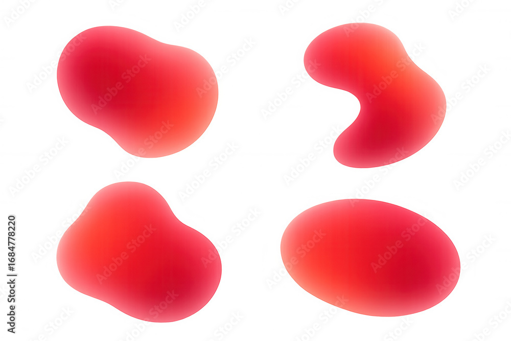 Leinwandbilder red gradient blobs floating, organic shapes blending, creating fluid color transitions on transparen