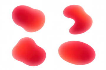 Red gradient blobs floating, organic shapes blending, creating fluid color transitions on transparent backdrop