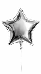 Metallic Star Shaped Foil Balloon Floating Against a White Background
