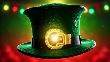 Spinning hat with animated gold buckle and glowing effects, St. Patrick’s Day greetings, event promos, and cultural awareness video