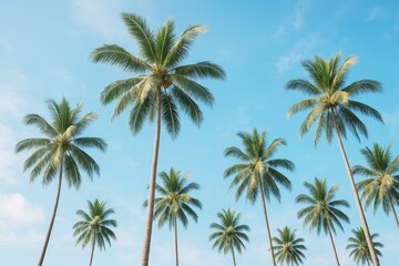 Tropical palm trees under clear blue sky with bright sunlight on a summer day, perfect for travel and background concepts. Ai generative.