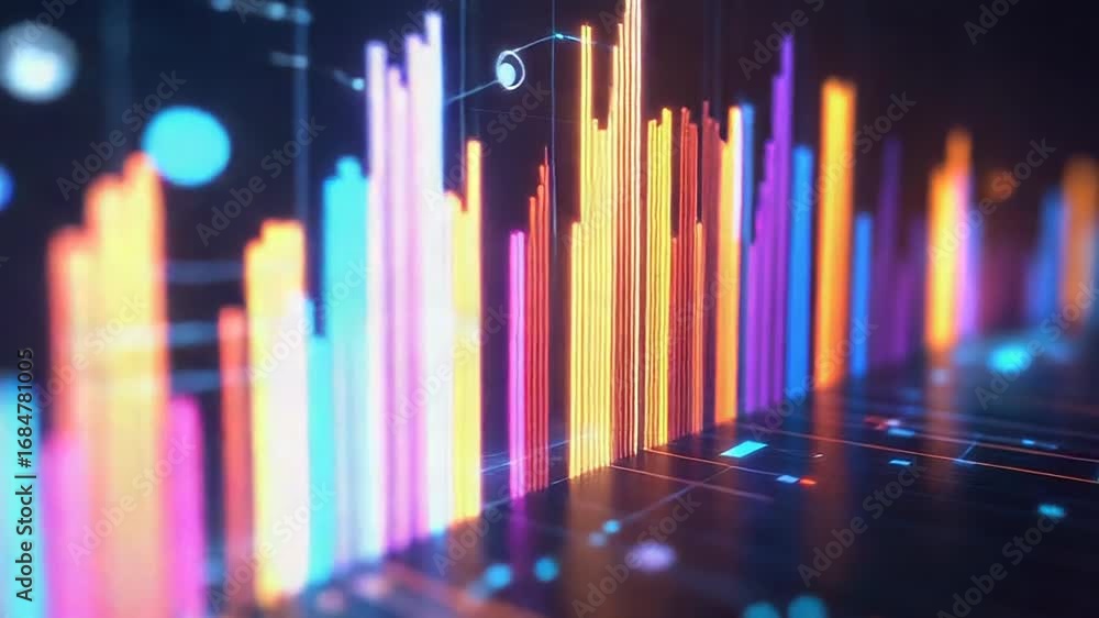 Poster futuristic glowing charts representing data analysis and visualization