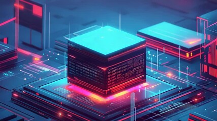 Glowing cube processing data on futuristic circuit board - Powered by Adobe