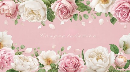 Beautiful floral arrangement with congratulatory message on a pink background for celebrations and special occasions