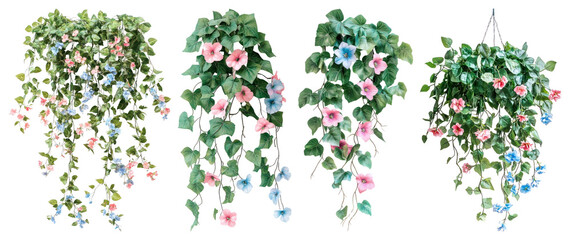PNG Vibrant cascading floral arrangements, element set on transparent background