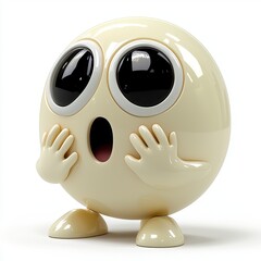 3D Render of Shocked Beige Emoji with Glossy Black Eyes on White Background