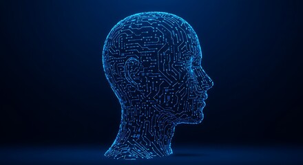 Digital Head: Circuitry-Based Profile in Electric Blue