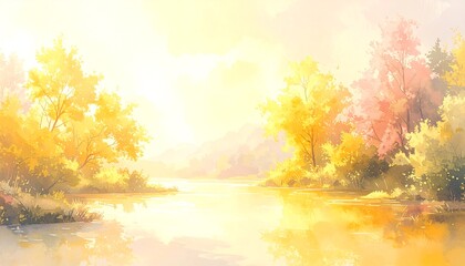 Autumn River Landscape Painting