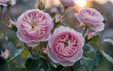 Delicate pink roses in bloom soft focus garden floral photography romantic beauty nature outdoor bloom