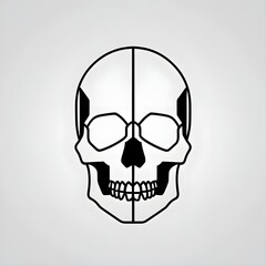 Fototapeta premium A minimalist geometric skull design with smooth contours, symmetrical lines, and a clean aesthetic, set against a flat white background, ideal for modern apparel printing.