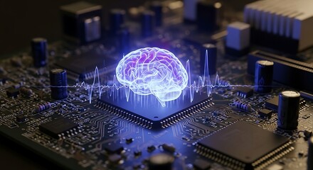 Brain on Circuit Board with Waveform