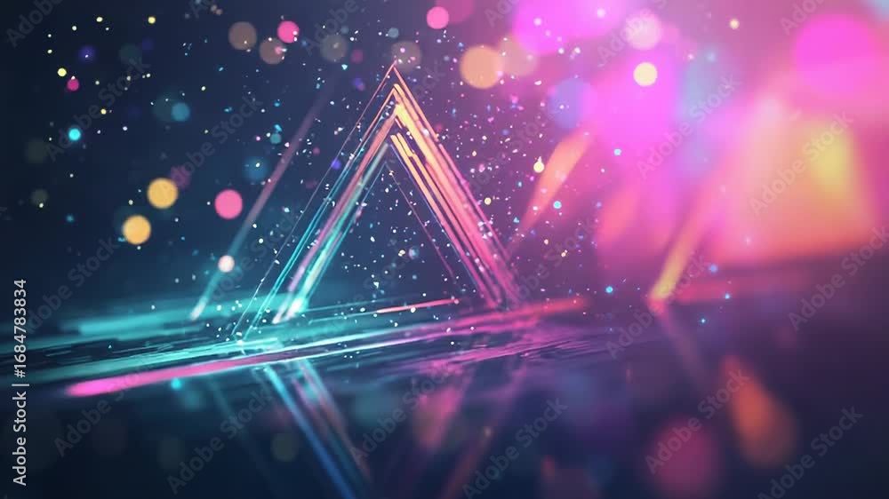 Poster glowing triangles creating futuristic atmosphere with bokeh effect