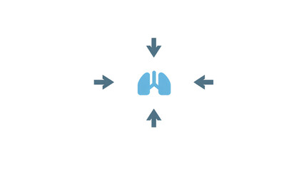 An abstract illustration of lungs with arrows indicating airflow direction, symbolizing respiratory health and function, transparent background.
