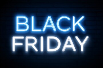 Black Friday neon sign glowing on dark wall, sale promotion concept