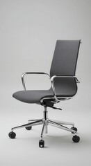 Modern, minimalist office chair in a neutral gray color against a plain backdrop.