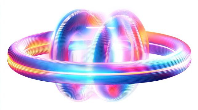 Abstract, vibrant, swirling rings, intersecting, dynamic,  colorful, shape