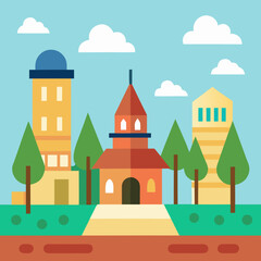 Fototapeta premium Cartoon town square vector illustration