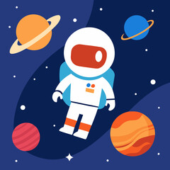 Cartoon astronaut floating station vector illustration